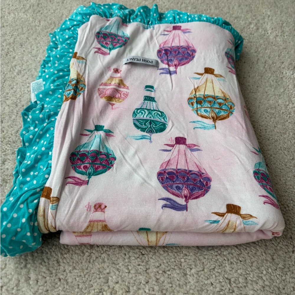 Posh Peanut “Gemma” Luxe Patoo Blanket with Teal Polka Dot Trim - Picture 10 of 10